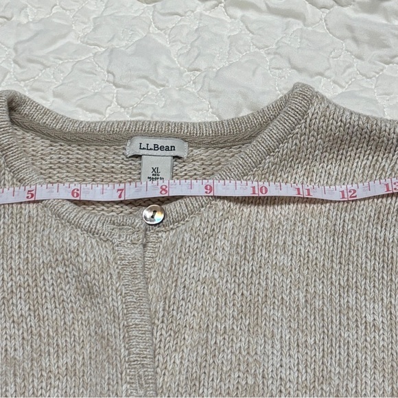 L.L. Bean Women's Oatmeal 100% Cotton Cardigan Sweater - Picture 9 of 14